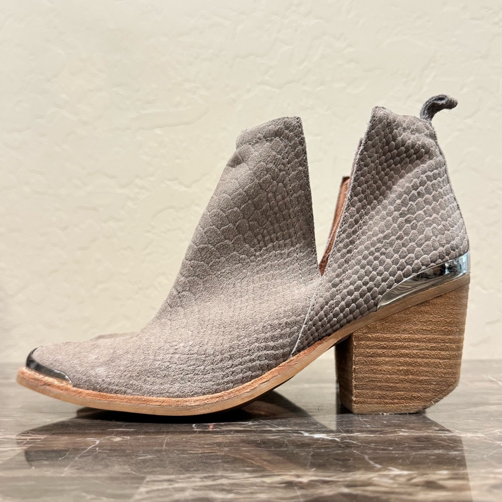 Jeffrey Campbell Orwell Snakeskin Embossed Suede Western Ankle Boots